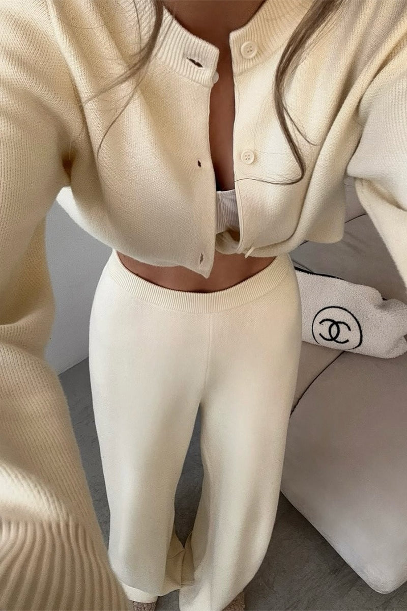 Saoirse | Damen Strickset Mit Cardigan Und Weiten Hosen