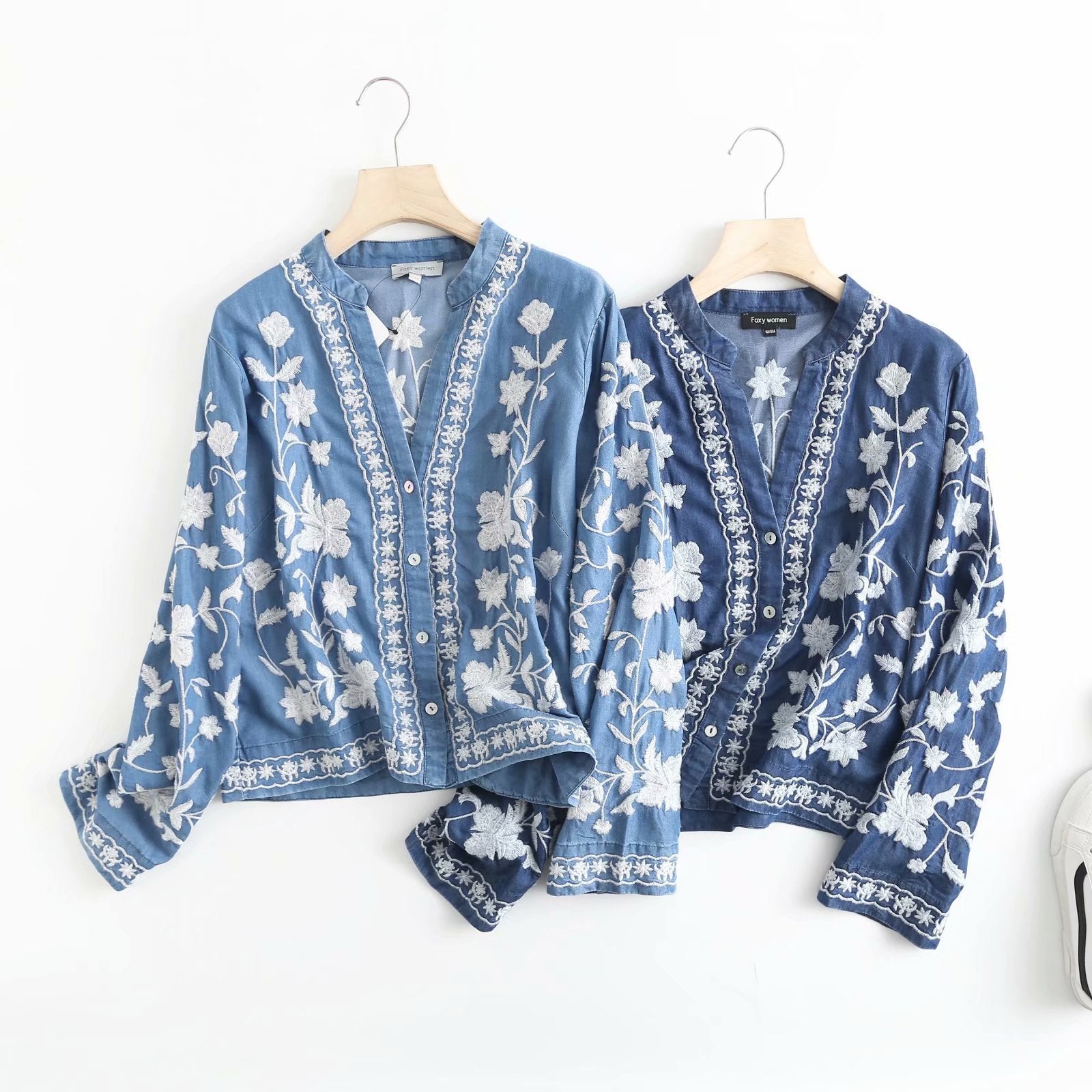Boho Denim Bloom Strickjacke