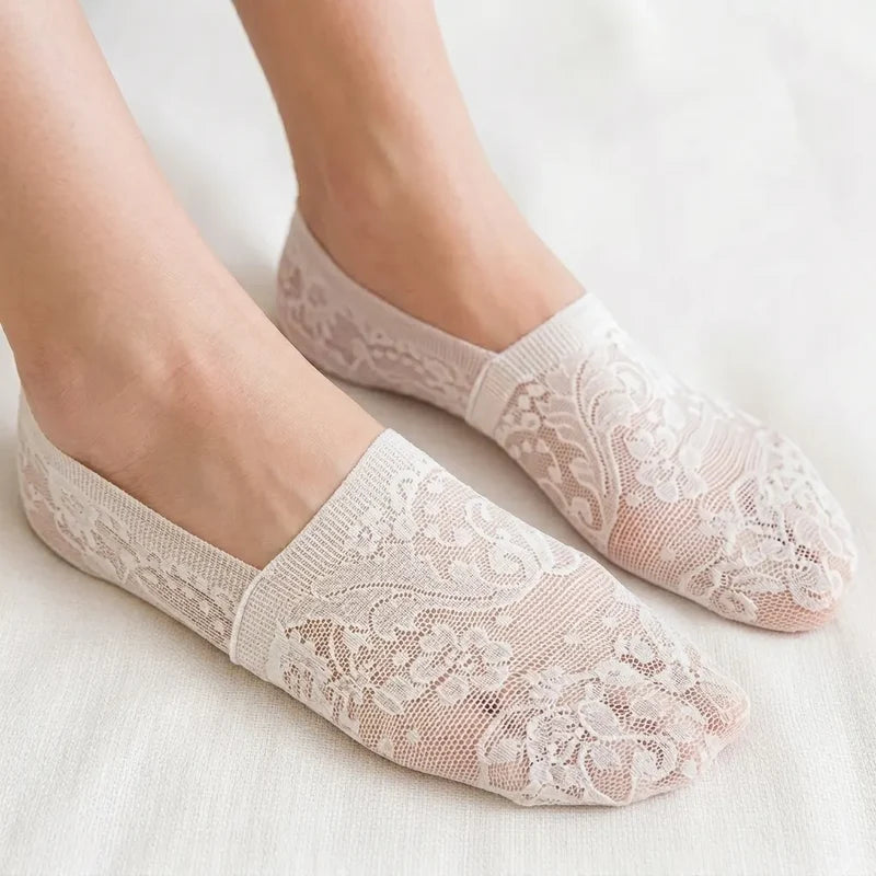 Breathable Cotton Floral Lace No-Show Socks