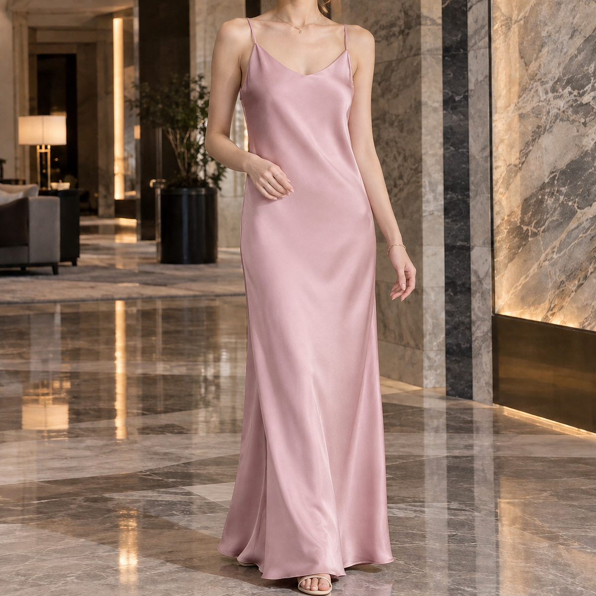 Willa | Damen Satin Slipdress Mit V Ausschnitt