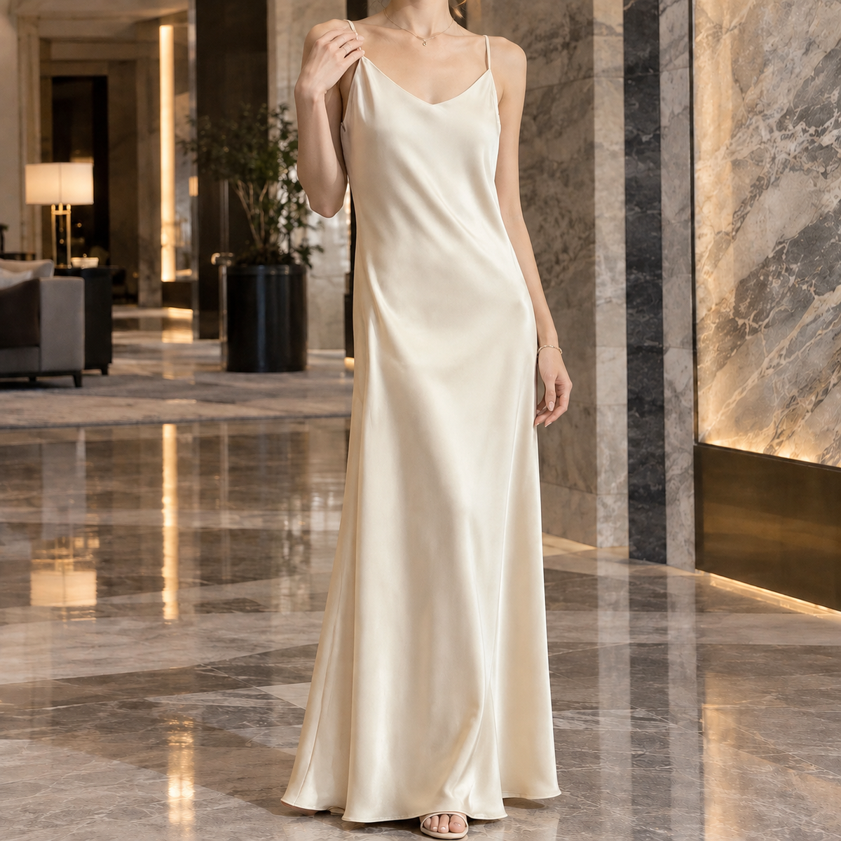 Willa | Damen Satin Slipdress Mit V Ausschnitt