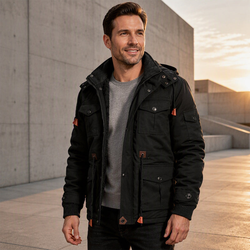 Wärmende Winterjacke für Herren mit abnehmbarer Kapuze