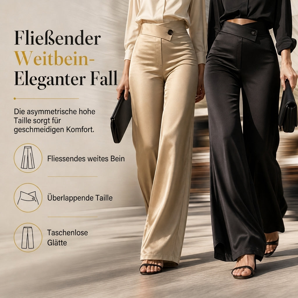 Liv | Elegante hoch taillierte Satin-Weithosen mit asymmetrischer Taille