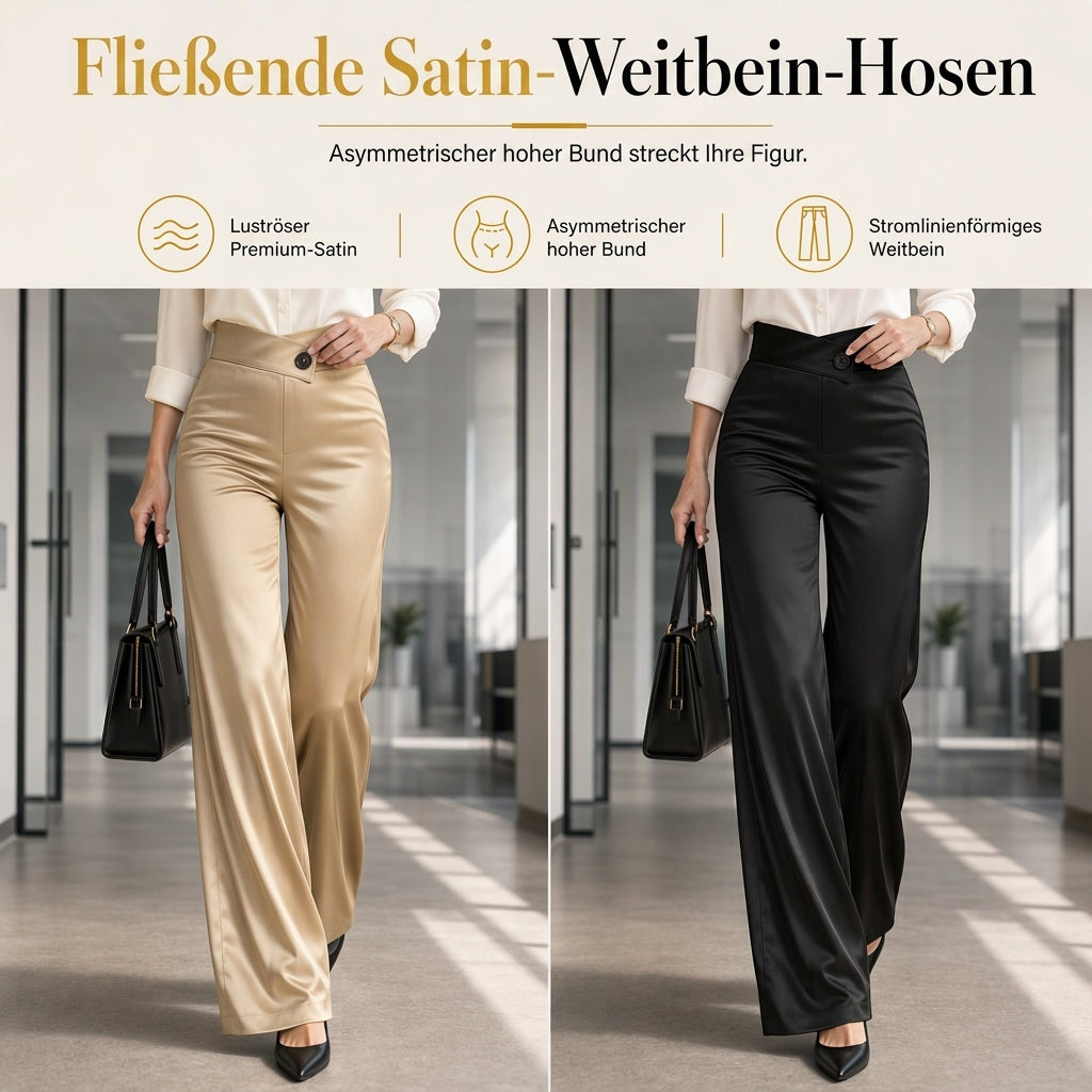 Liv | Elegante hoch taillierte Satin-Weithosen mit asymmetrischer Taille