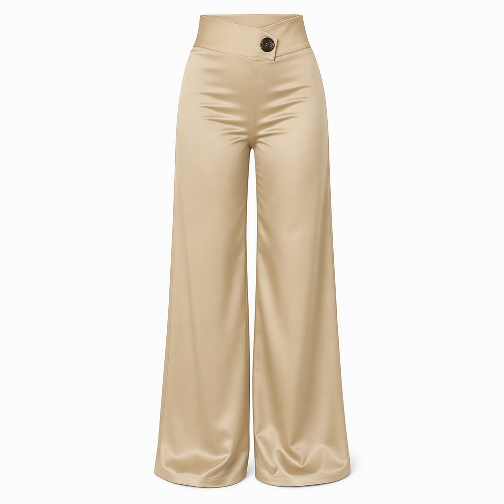 Liv | Elegante hoch taillierte Satin-Weithosen mit asymmetrischer Taille