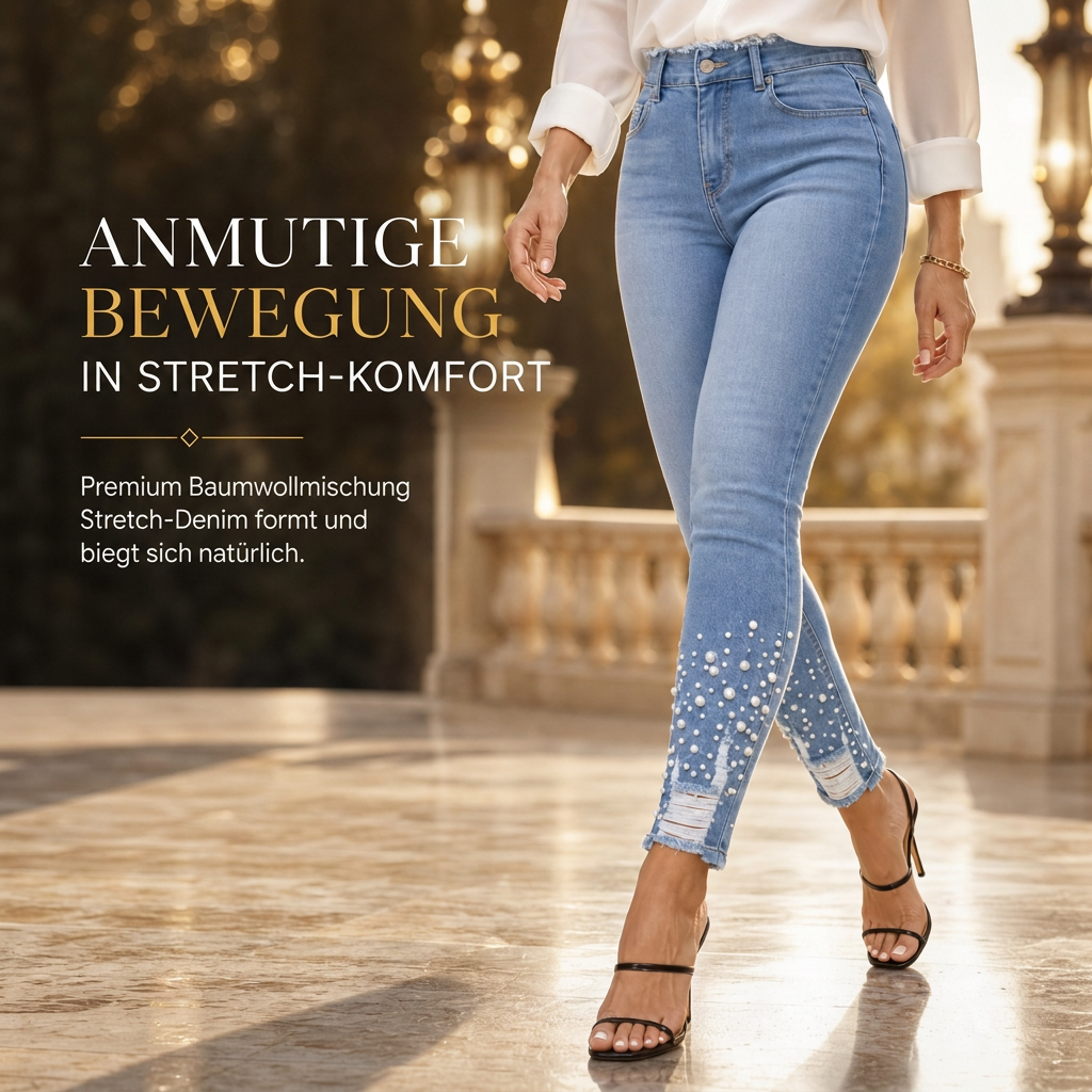 Itzel | Women's light blue, pearl-embellished skinny jeans with a slim fit