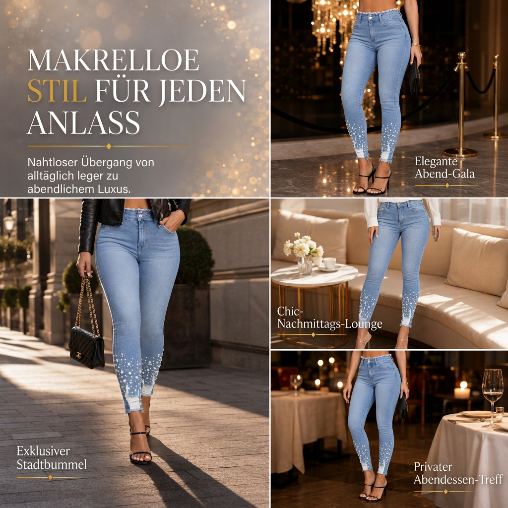 Itzel | Women's light blue, pearl-embellished skinny jeans with a slim fit