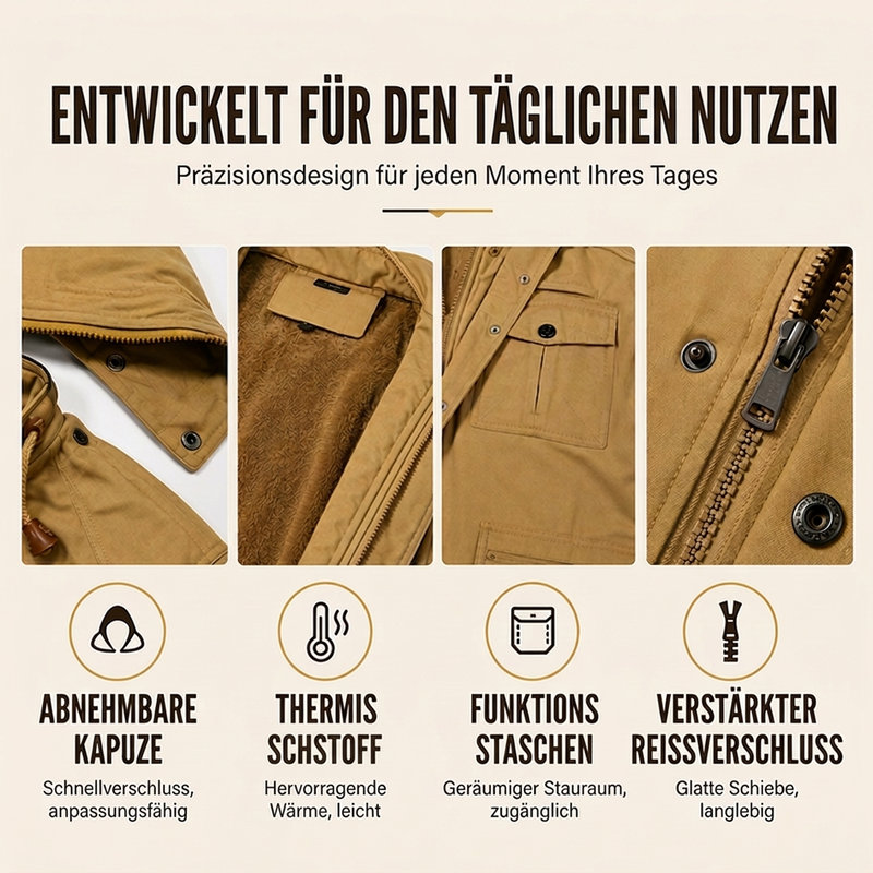 Wärmende Winterjacke für Herren mit abnehmbarer Kapuze