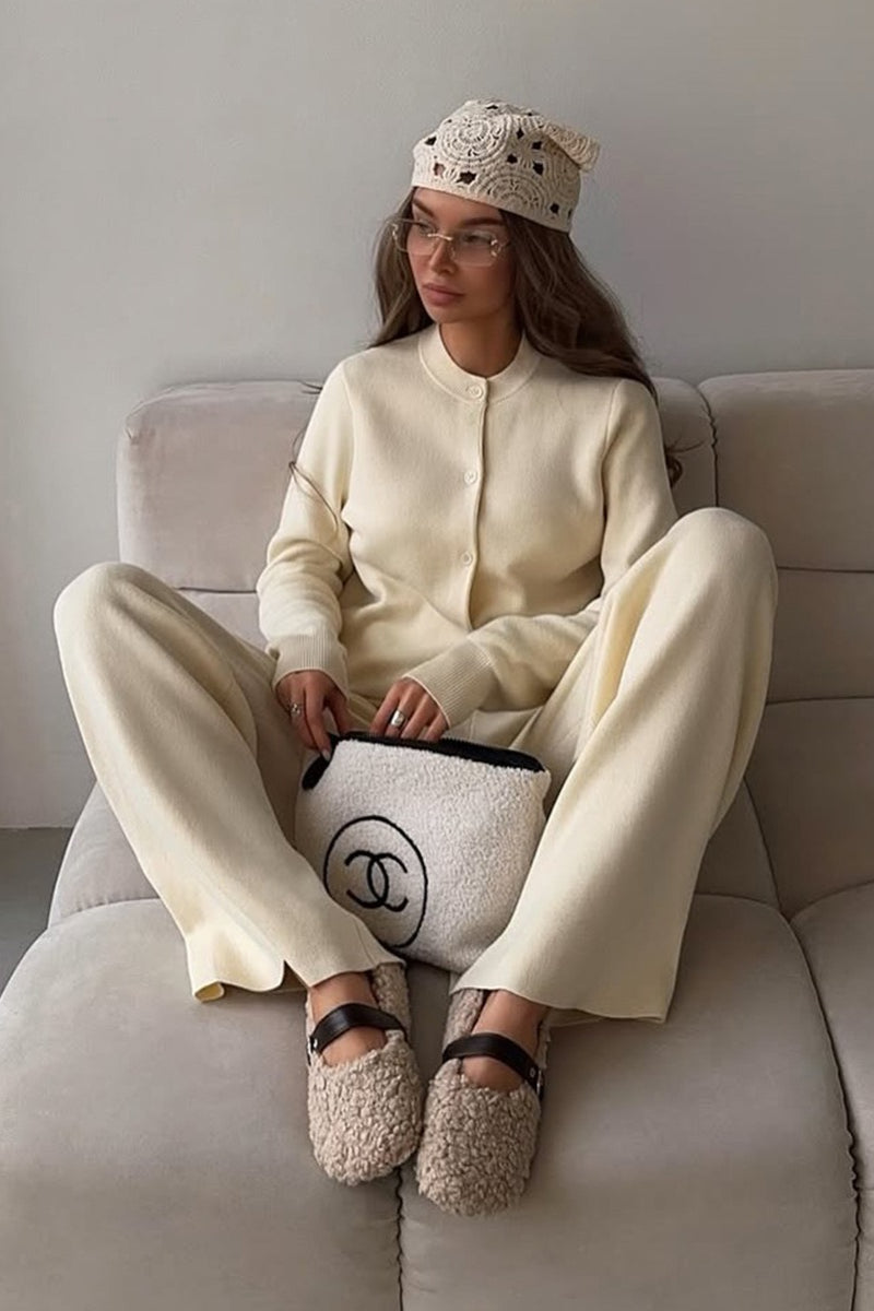 Saoirse | Damen Strickset Mit Cardigan Und Weiten Hosen