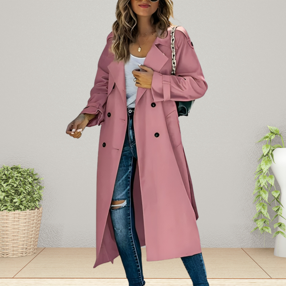 Reiko | Damen Frühlings-Trenchcoat Zweireihig Mittellang