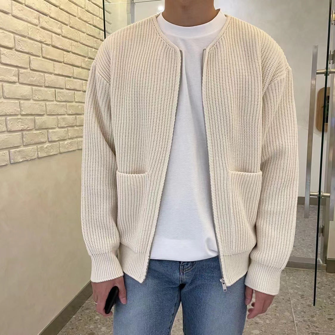 Silas | Herren Strickjacke Mit Geripptem Saum Und Langen Ärmeln