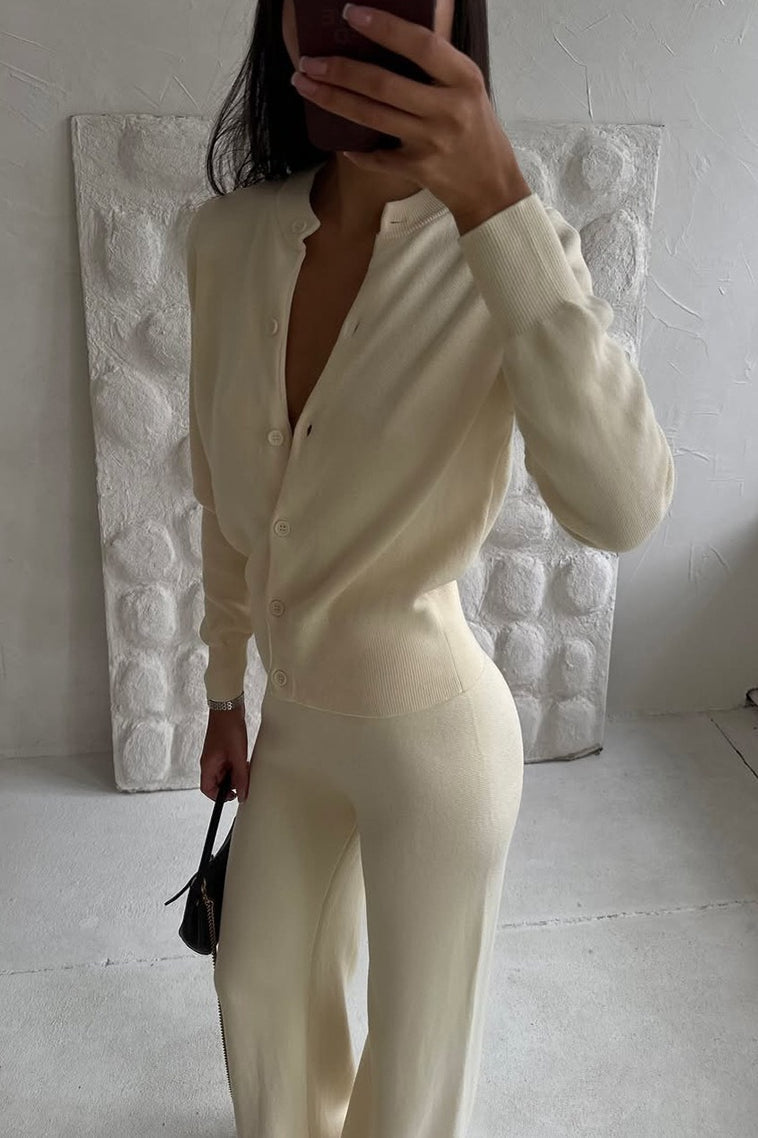 Saoirse | Damen Strickset Mit Cardigan Und Weiten Hosen