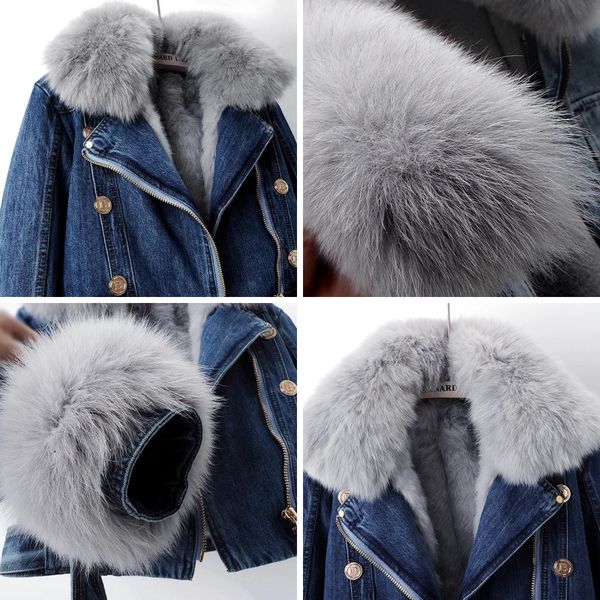 Margaux Luxe gefütterter Denimmantel aus Fuchspelz