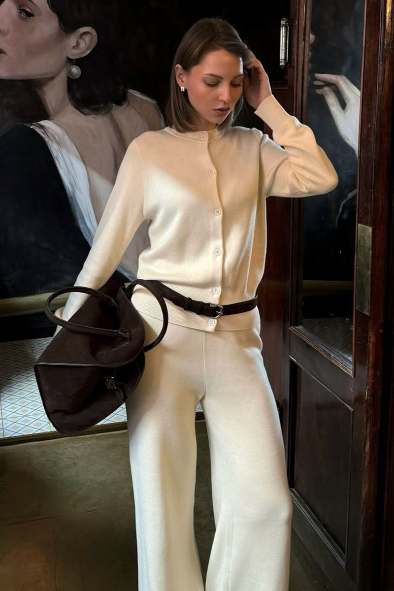 Saoirse | Damen Strickset Mit Cardigan Und Weiten Hosen