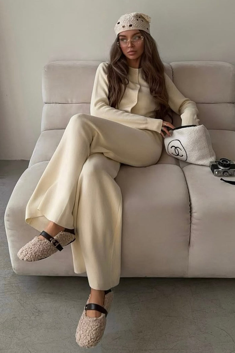 Saoirse | Damen Strickset Mit Cardigan Und Weiten Hosen