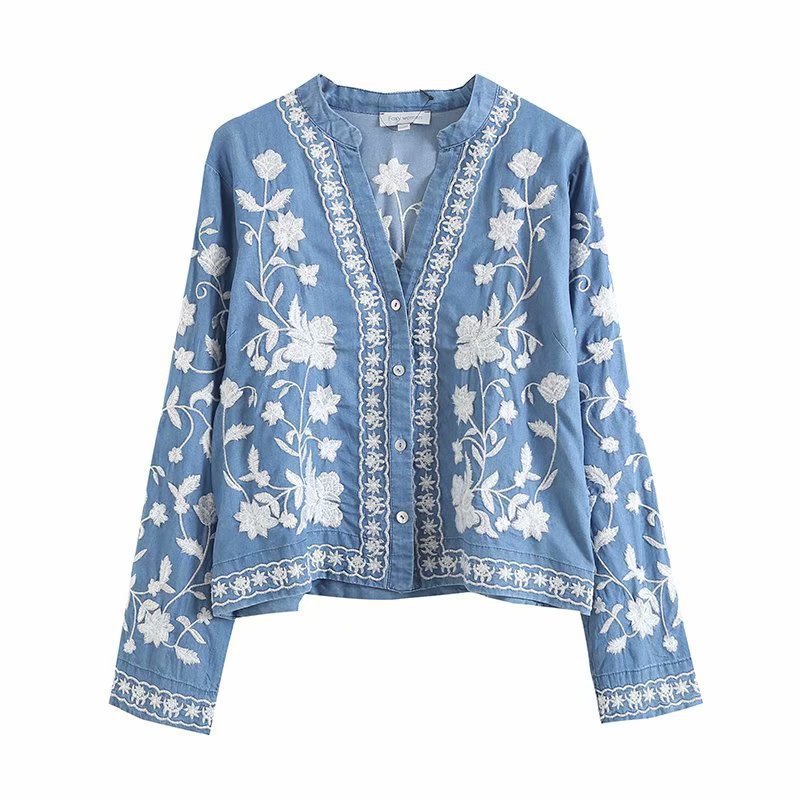Boho Denim Bloom Strickjacke