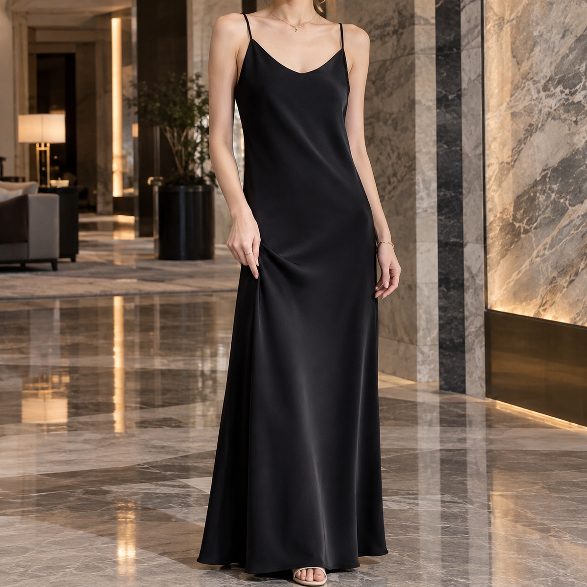 Willa | Damen Satin Slipdress Mit V Ausschnitt