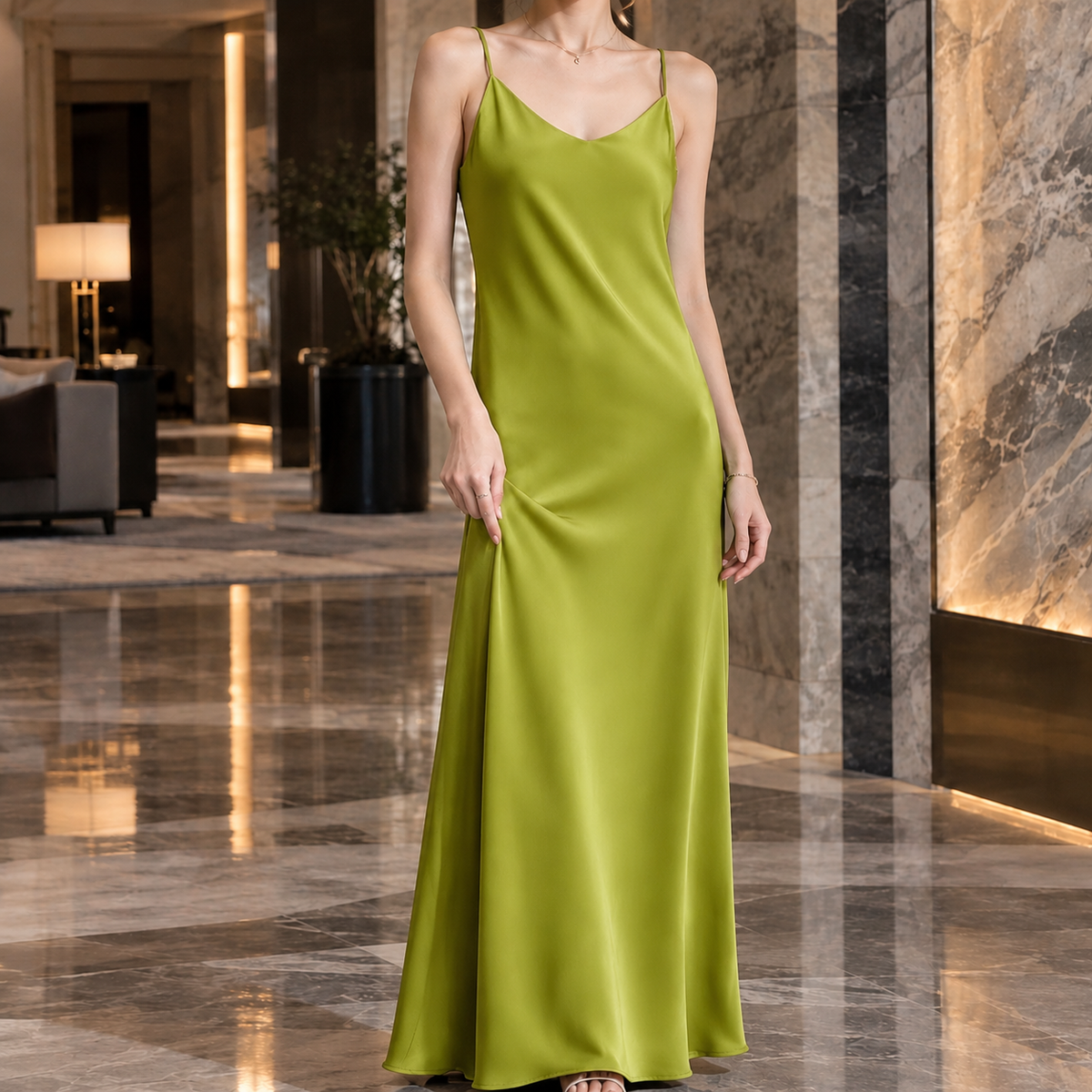 Willa | Damen Satin Slipdress Mit V Ausschnitt
