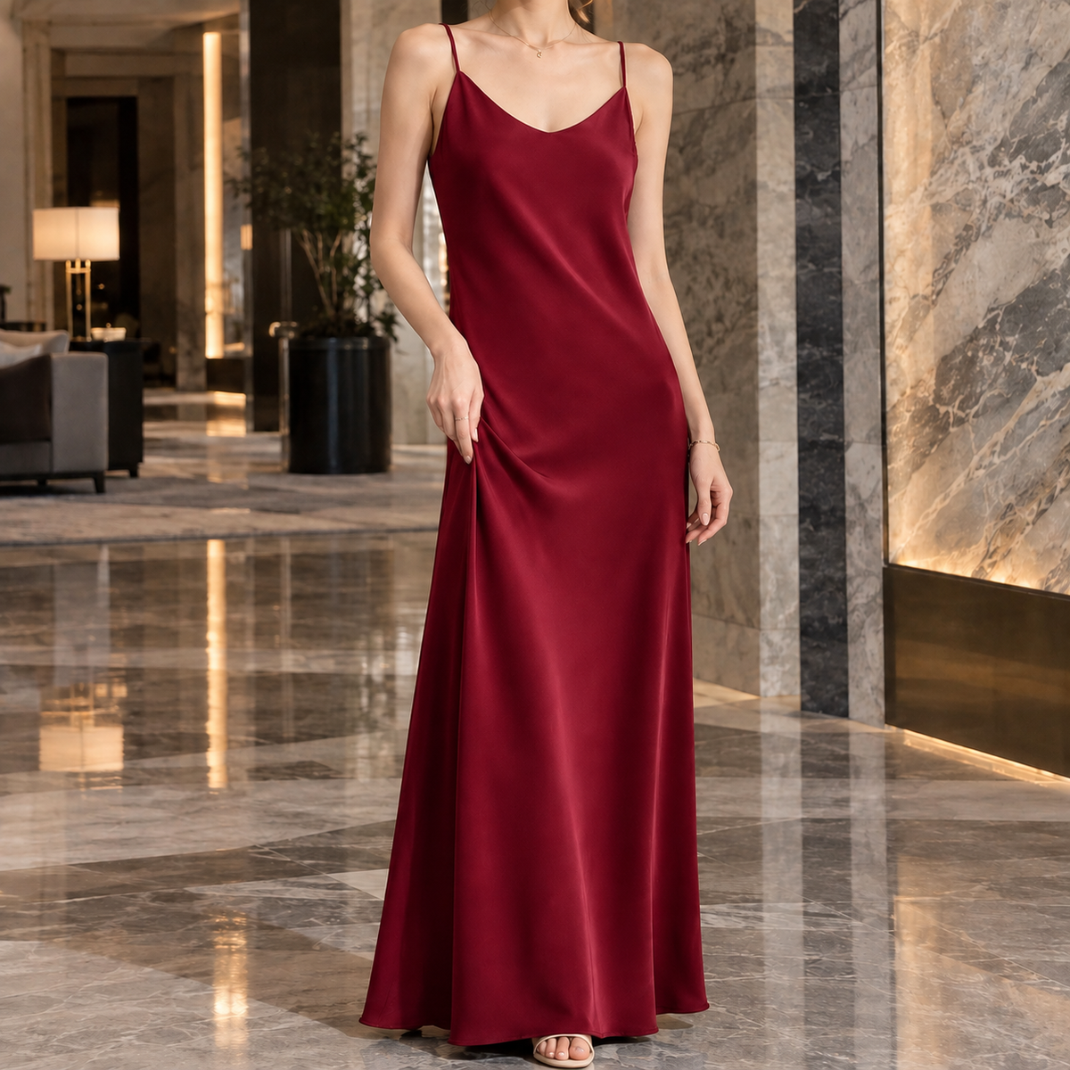 Willa | Damen Satin Slipdress Mit V Ausschnitt