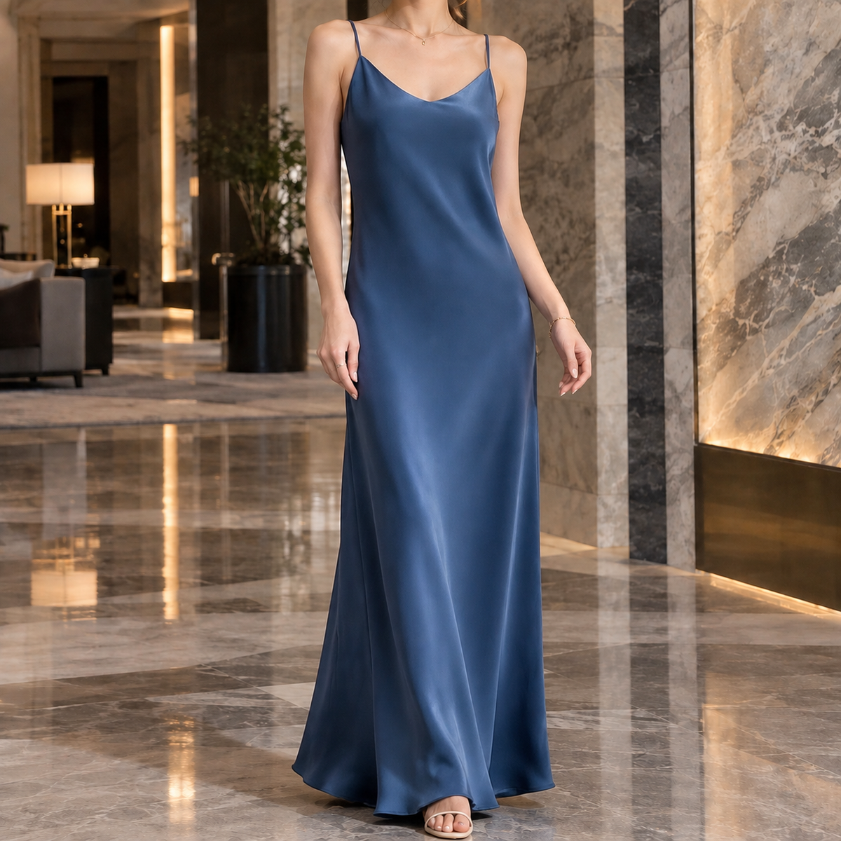 Willa | Damen Satin Slipdress Mit V Ausschnitt