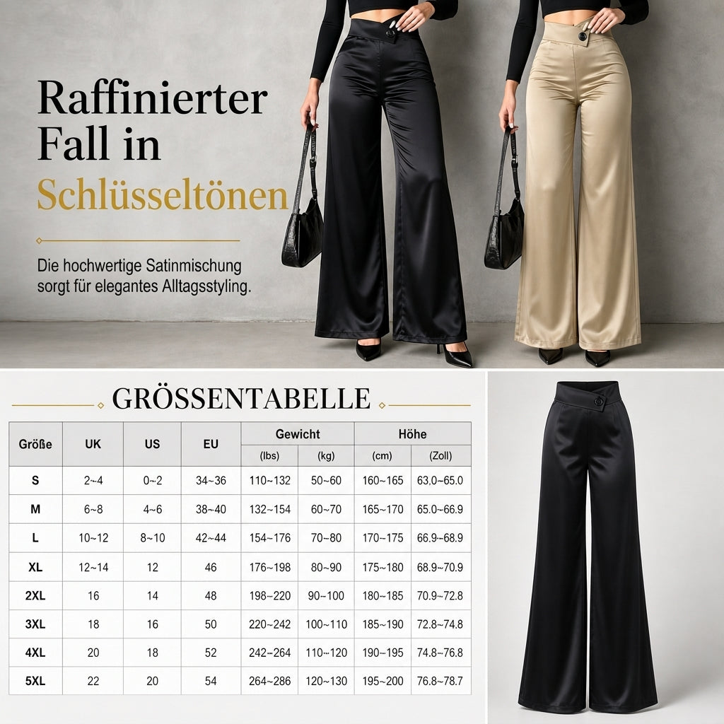 Liv | Elegante hoch taillierte Satin-Weithosen mit asymmetrischer Taille
