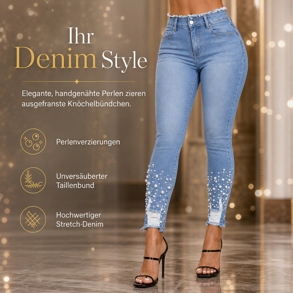 Itzel | Damen hellblaue, perlenverzierte Skinny-Jeans mit schmaler Passform
