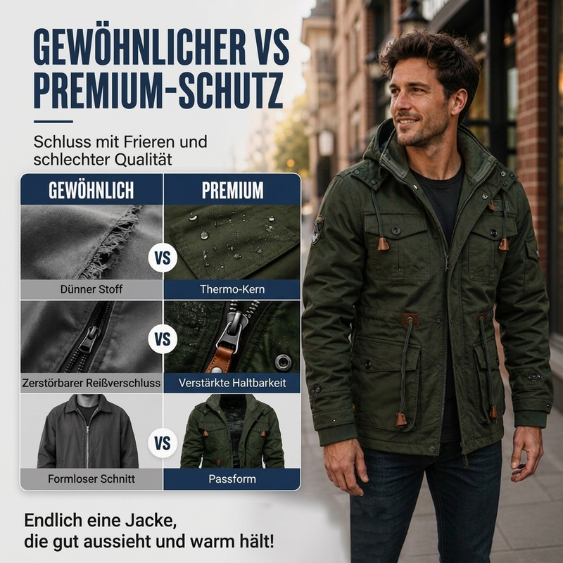 Wärmende Winterjacke für Herren mit abnehmbarer Kapuze