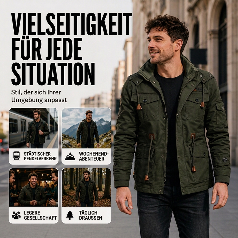 Wärmende Winterjacke für Herren mit abnehmbarer Kapuze