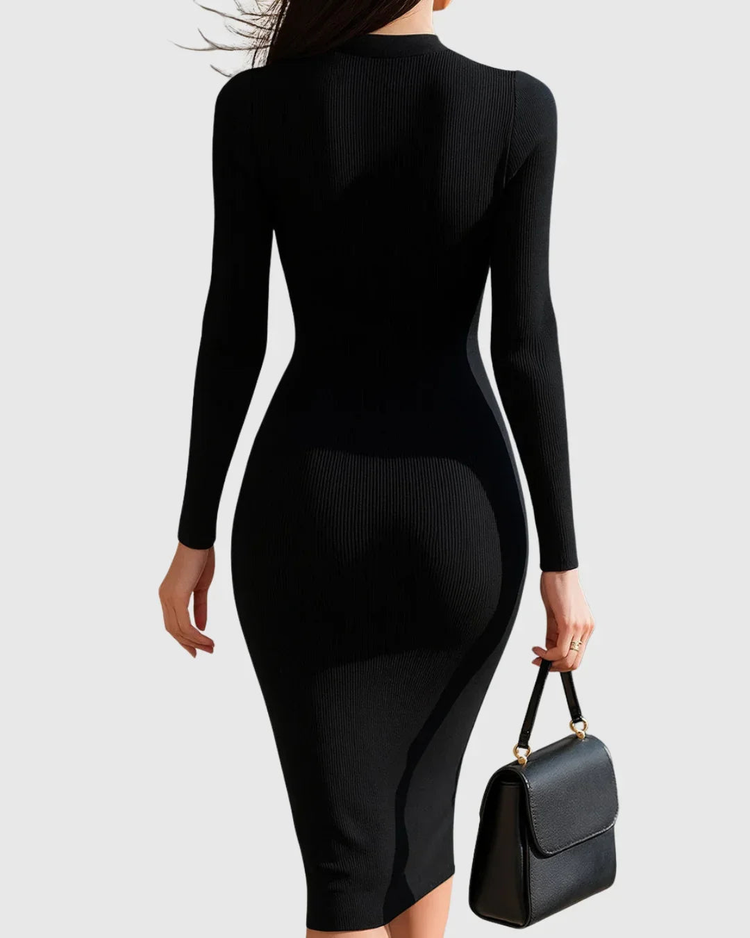 Airi | Midi-Kleid für Damen aus geripptem Strick mit Reißverschluss vorne